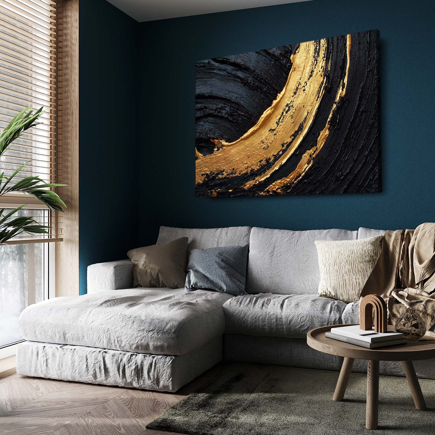 Golden Arc Sweep Wall Decor – styled in a furnished interior