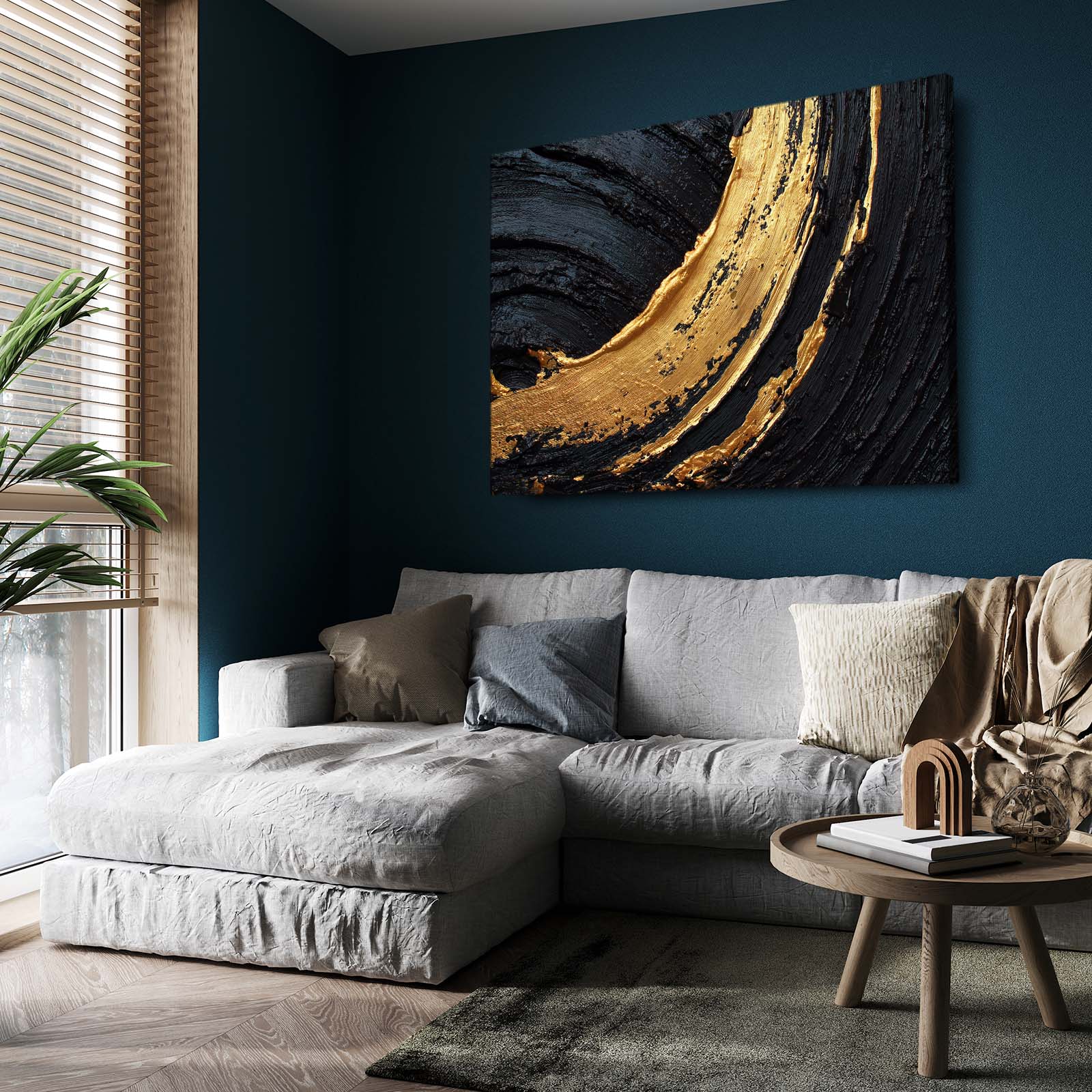 Golden Arc Sweep Wall Decor – styled in a furnished interior