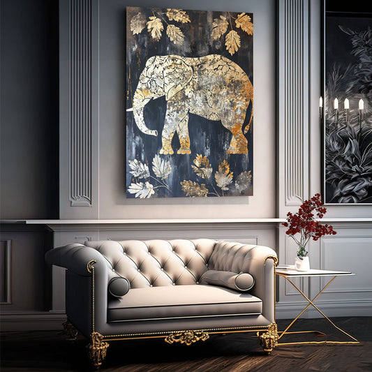 Golden Autumn Elephant Art — contemporary canvas print in blue tones, view 3