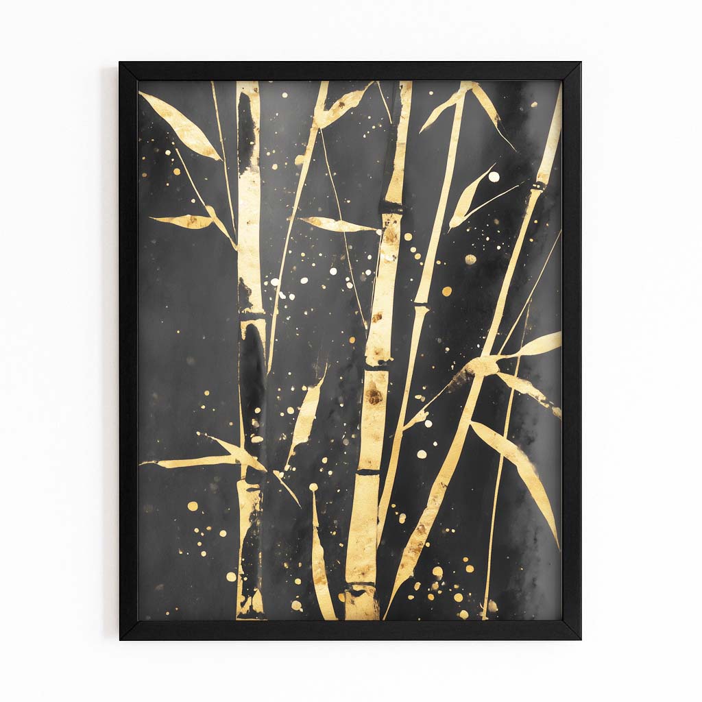 Golden Bamboo Grove Art – with Premium Black frame on white background