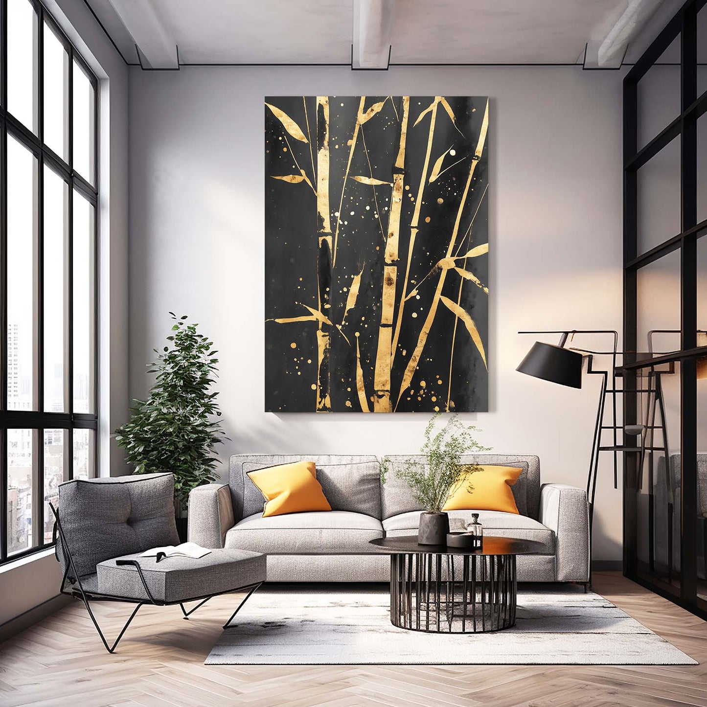 Golden Bamboo Grove Art – styled in a furnished interior