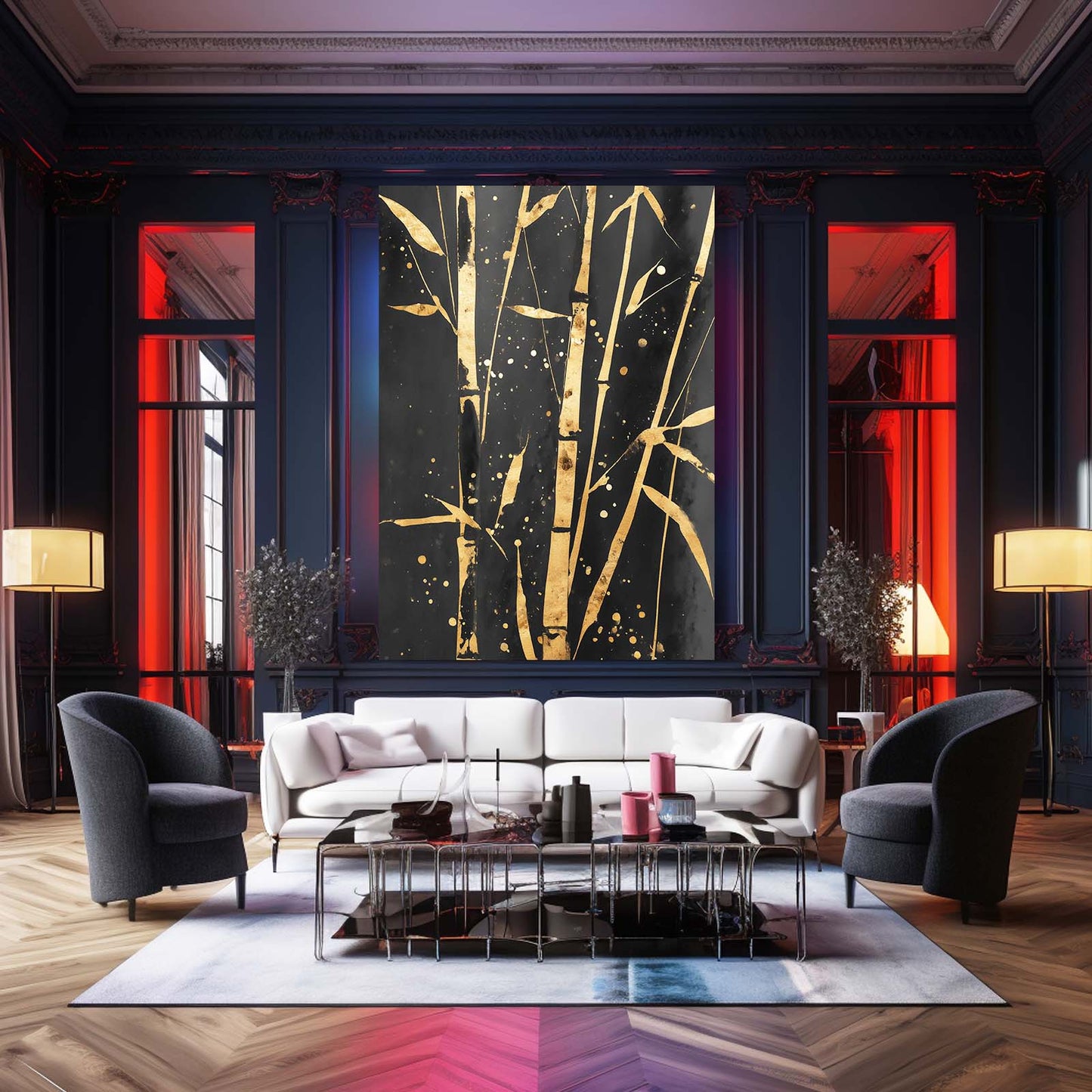 Golden Bamboo Grove Art – styled in a furnished interior