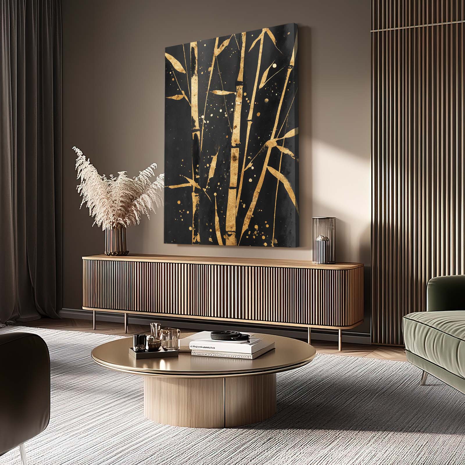 Golden Bamboo Grove Art – styled in a furnished interior