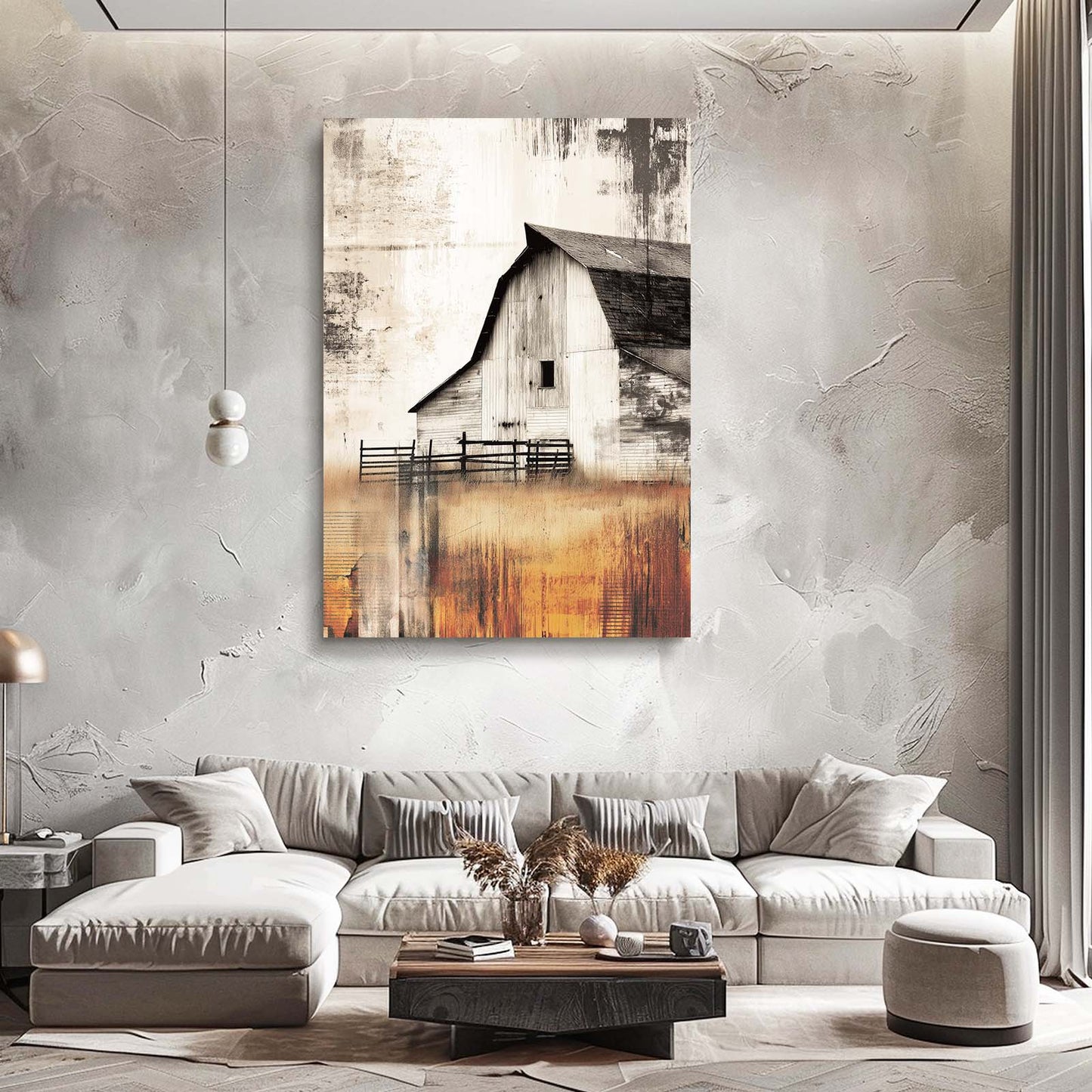 Golden Barn Rustic Farmhouse Art – styled in a furnished interior