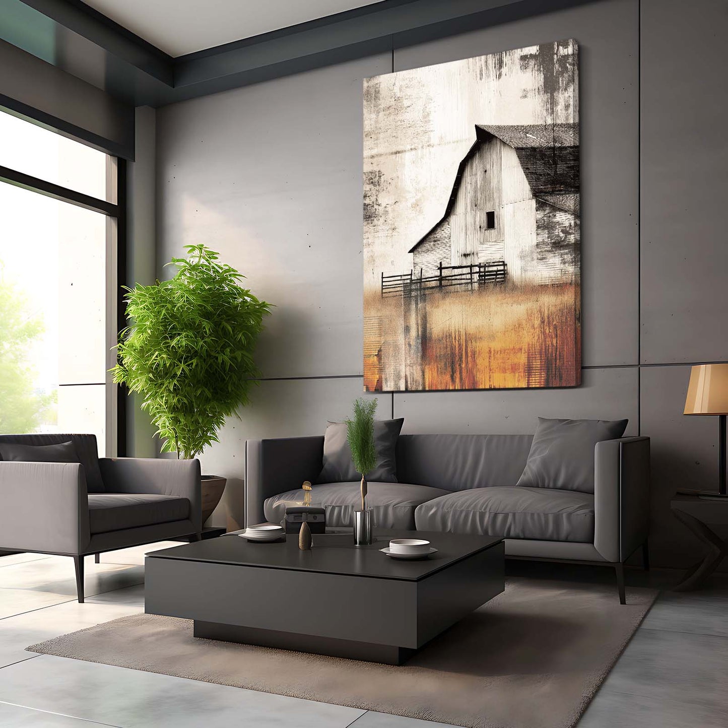 Golden Barn Rustic Farmhouse Art – styled in a furnished interior