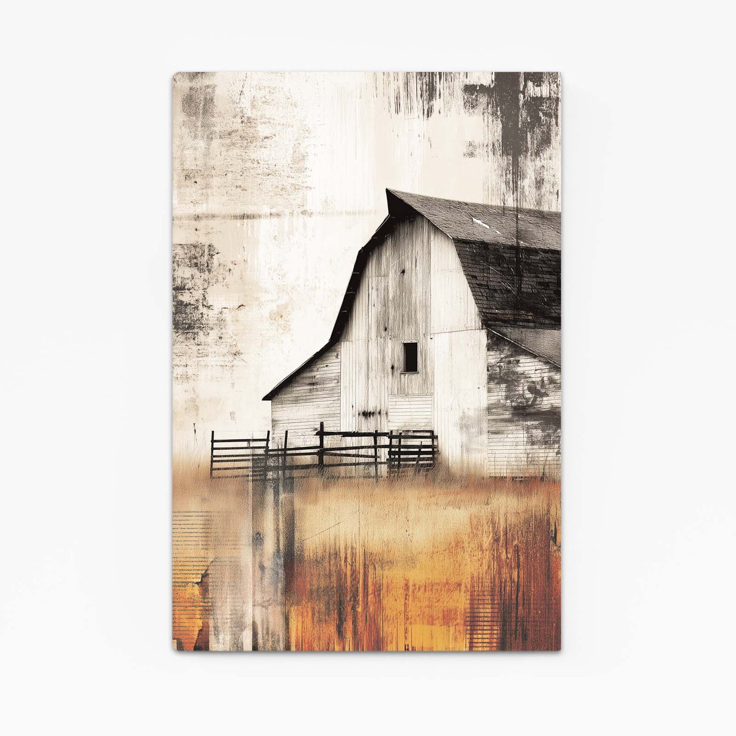Golden Barn Rustic Farmhouse Art – canvas print on white background