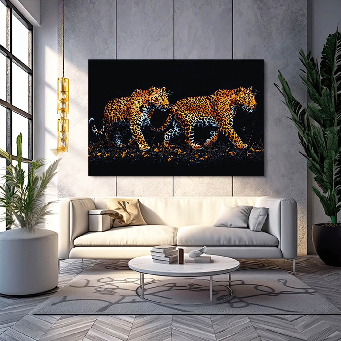 Golden Bloom Pair Leopard Prints – styled in a furnished interior