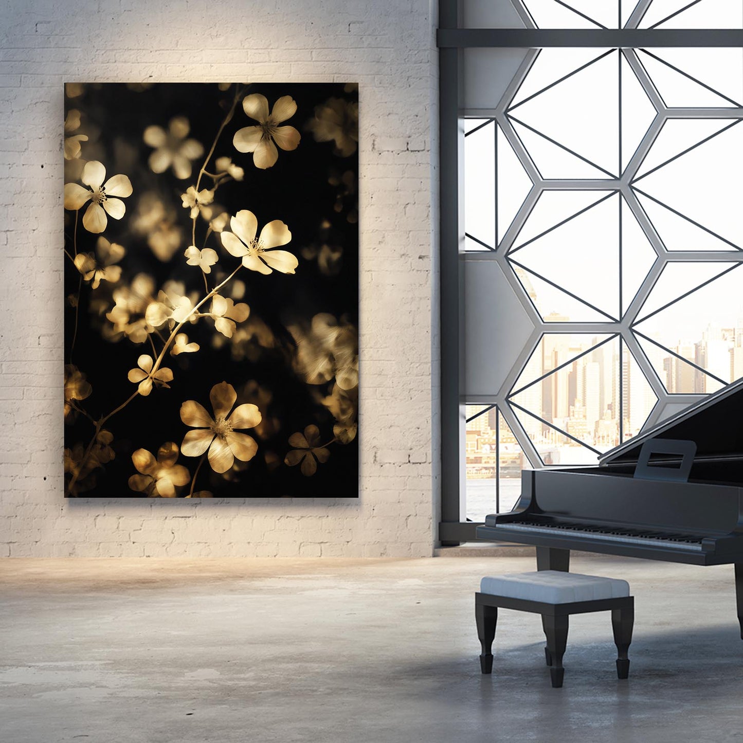 Golden Blossom Branch Wall Decor – styled in a furnished interior