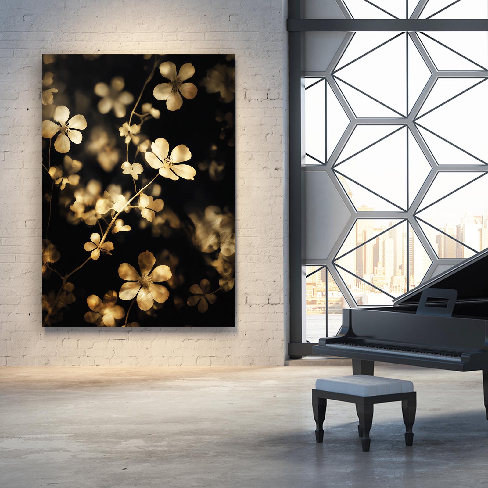 Golden Blossom Branch Wall Decor – styled in a furnished interior