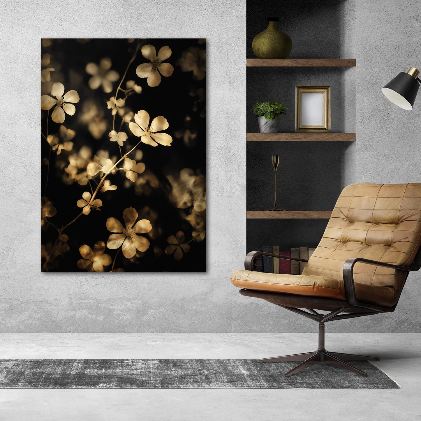 Golden Blossom Branch Wall Decor – styled in a furnished interior