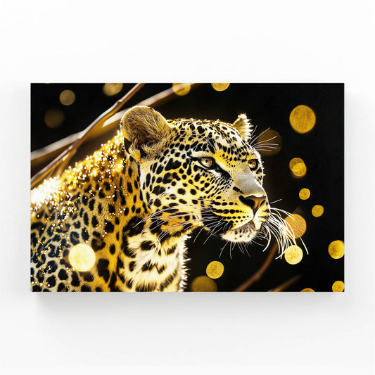 Golden Bokeh Glow Leopard Canvas Art – golden bokeh glow leopard canvas print