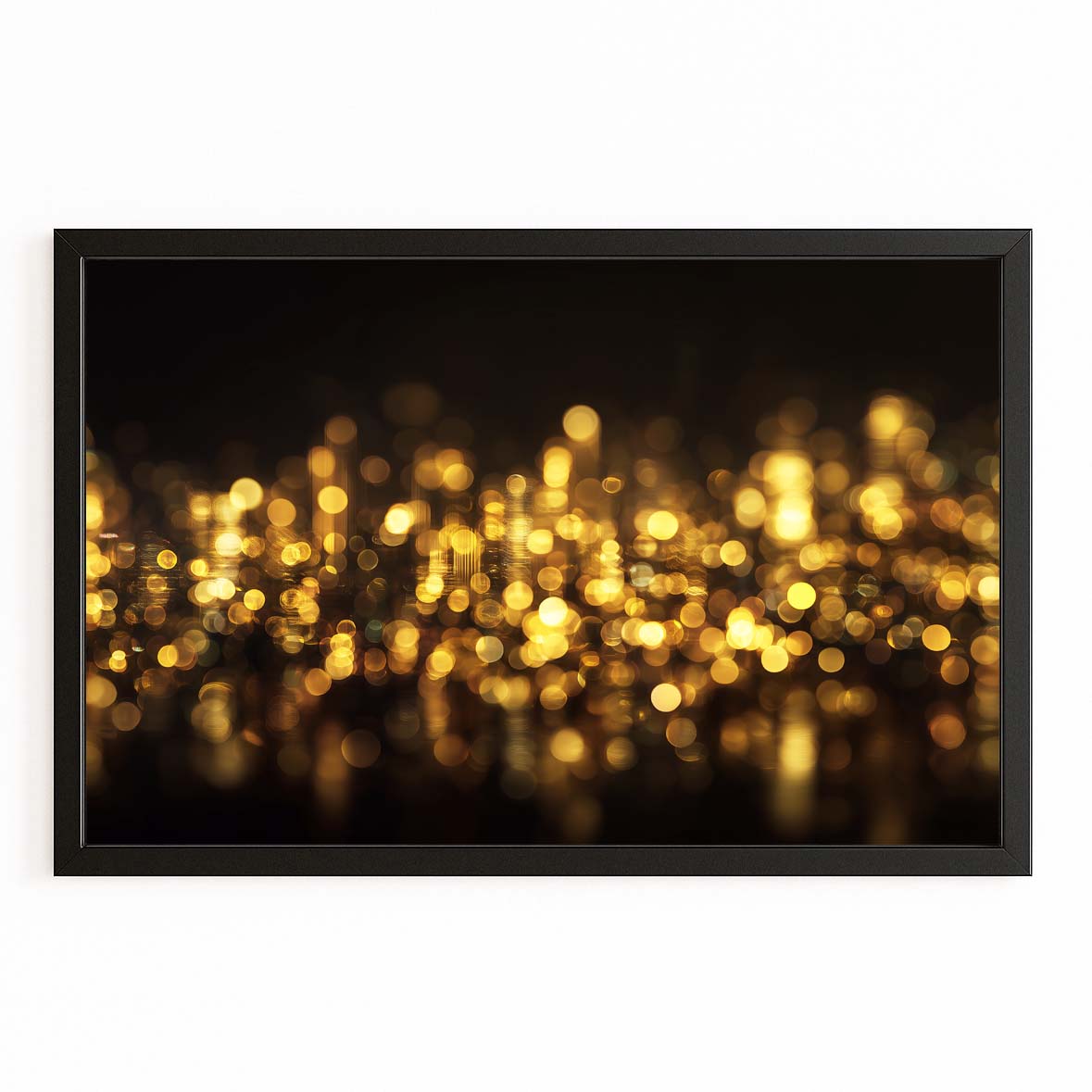 Golden Bokeh Glow Prints – with Premium Black frame on white background