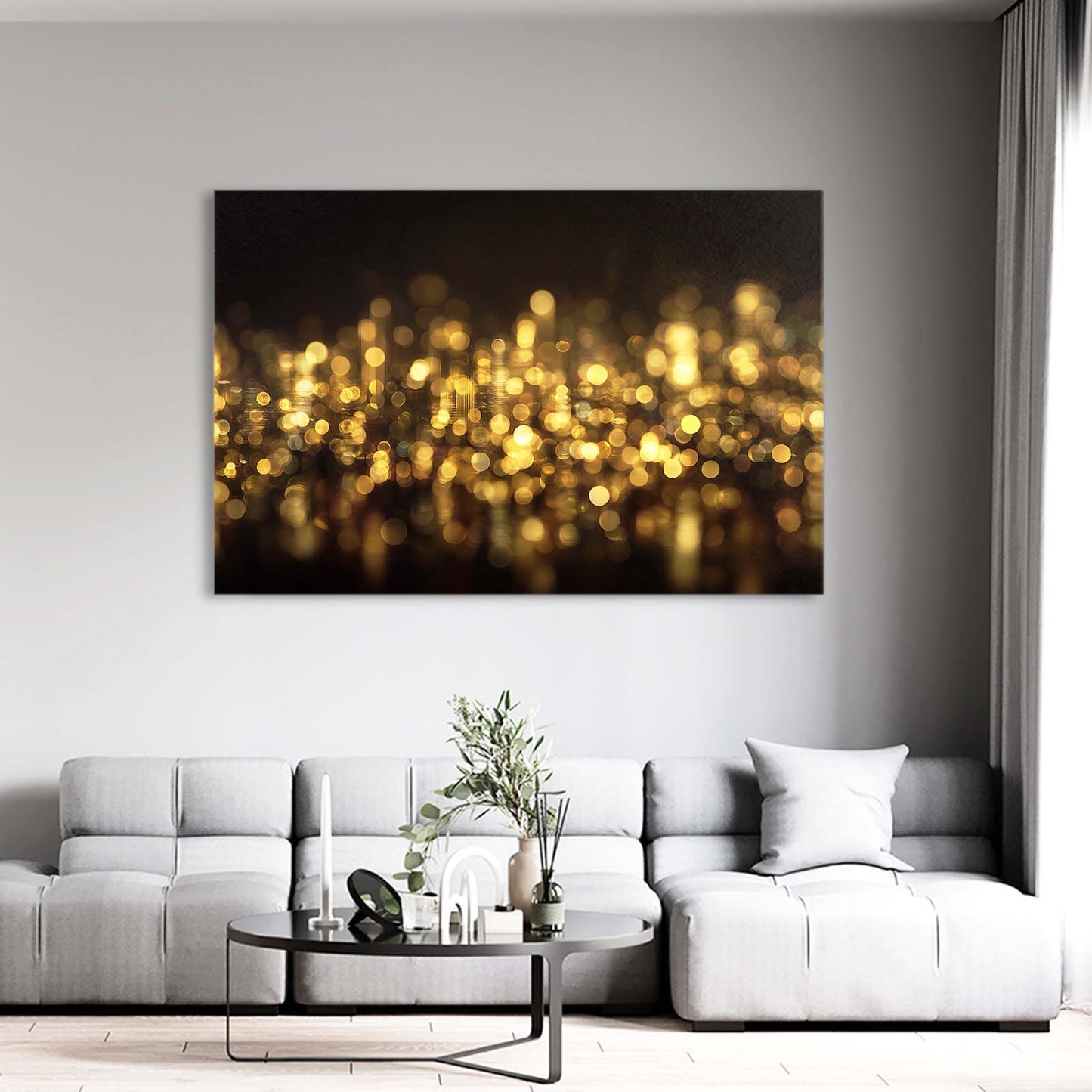 Golden Bokeh Glow Prints – styled in a furnished interior