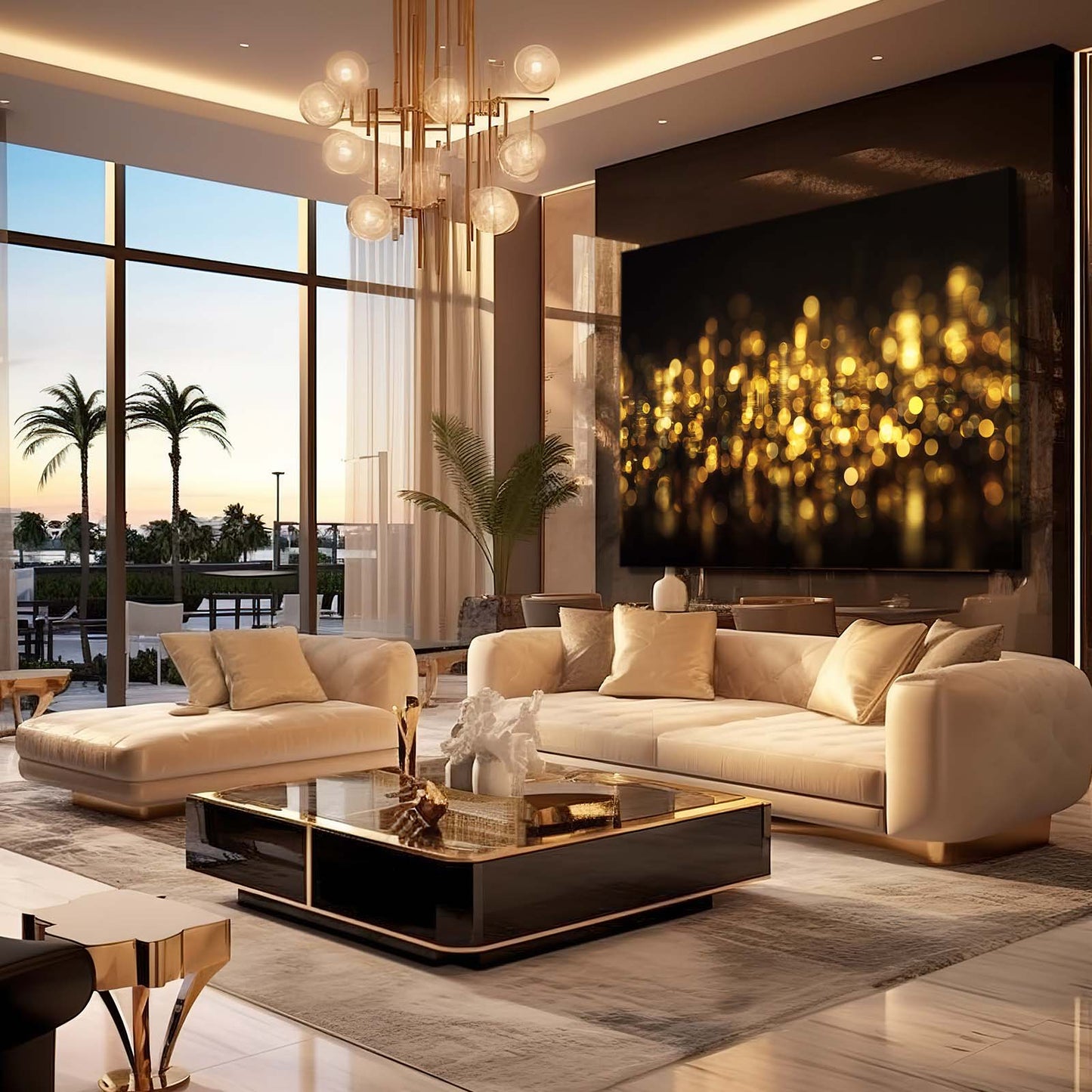 Golden Bokeh Glow Prints – styled in a furnished interior