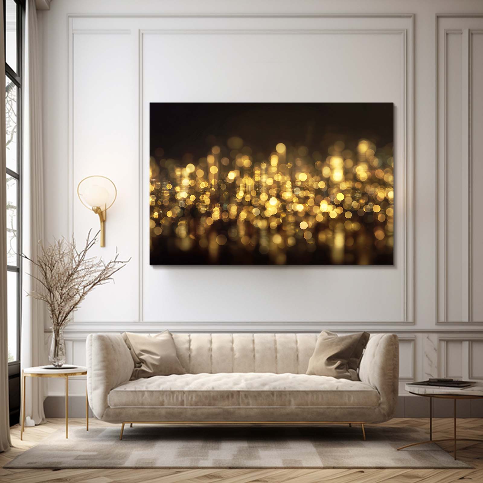 Golden Bokeh Glow Prints – styled in a furnished interior