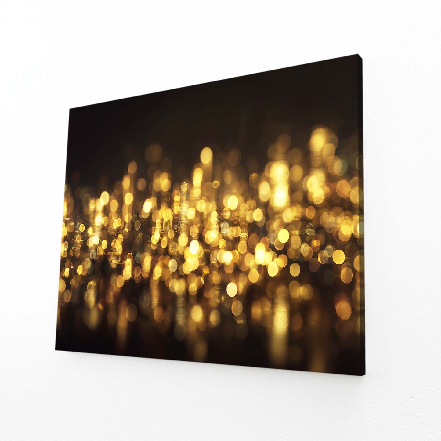 Golden Bokeh Glow Prints – angled canvas view on white background