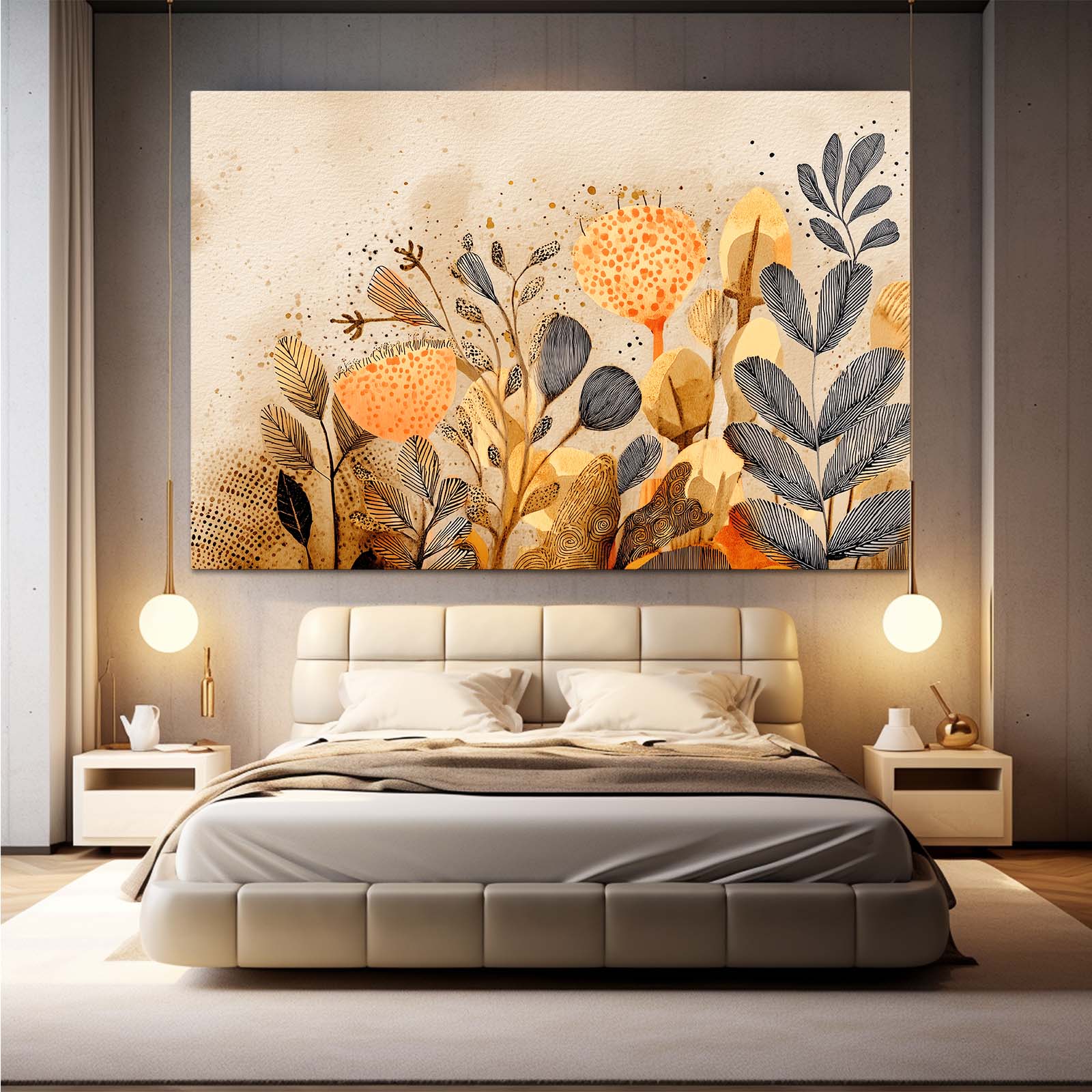 Golden Botanical Farmhouse Canvas – styled in a furnished interior