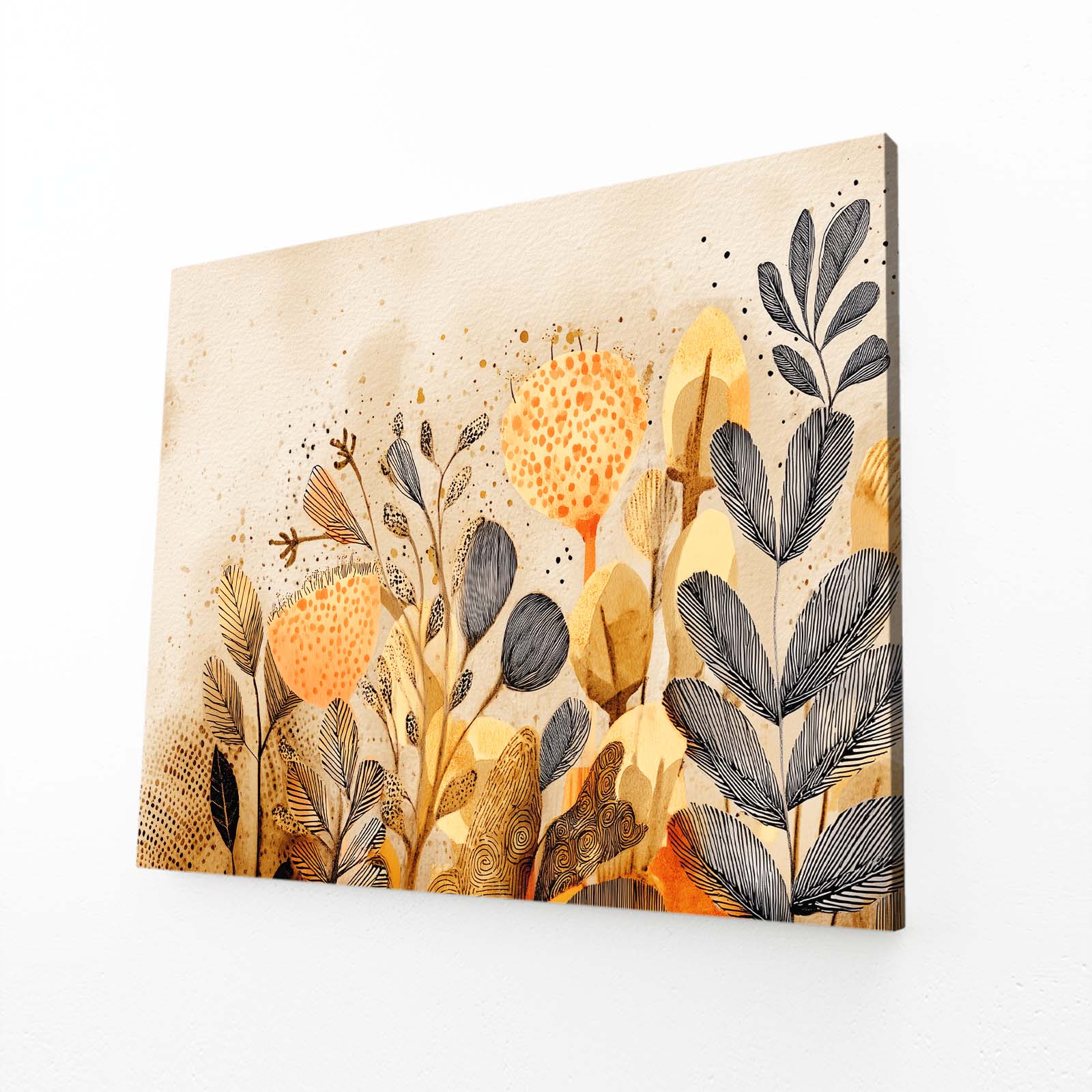 Golden Botanical Farmhouse Canvas – angled canvas view on white background
