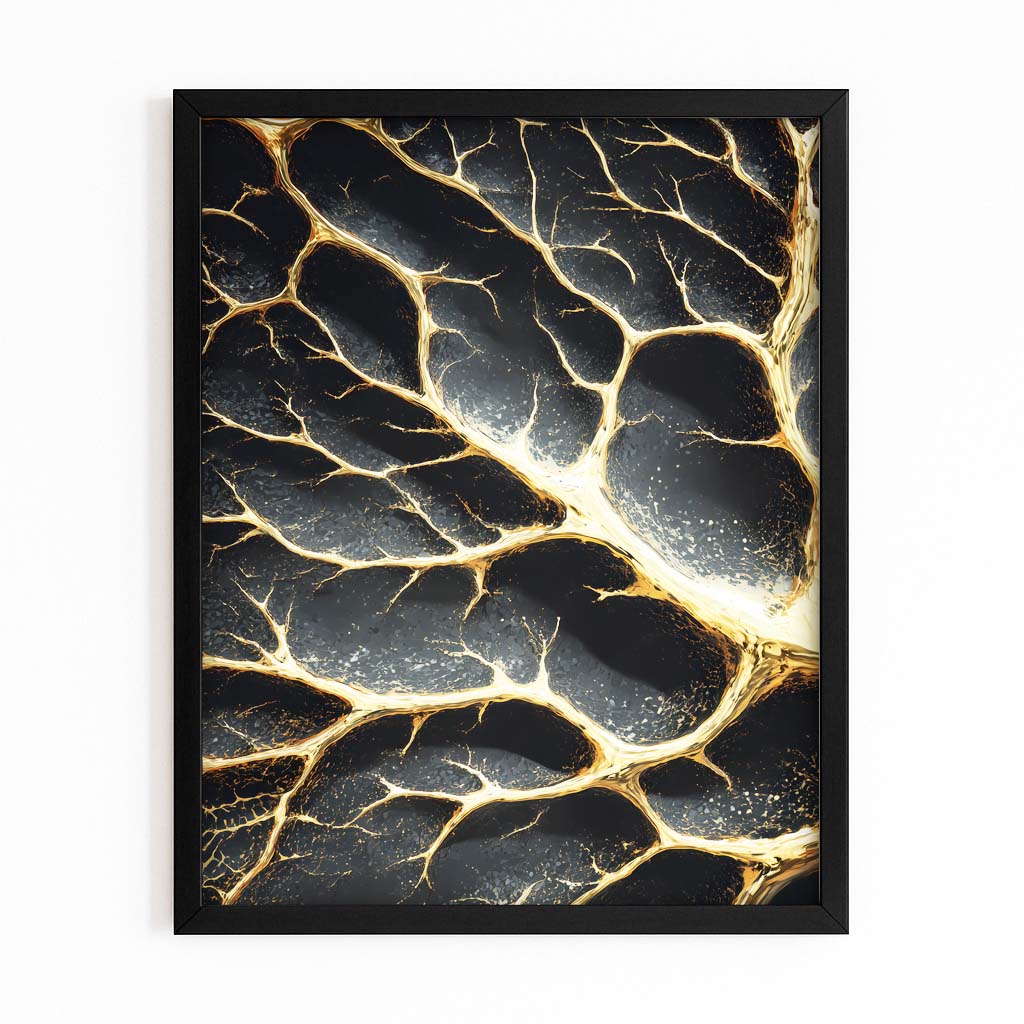 Golden Branch Cracks Canvas Art – with Premium Black frame on white background