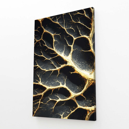 Golden Branch Cracks Canvas Art – angled canvas view on white background