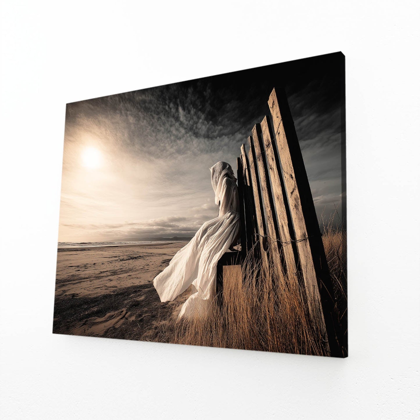 Golden Bride Wall Art Photograph – angled canvas view on white background