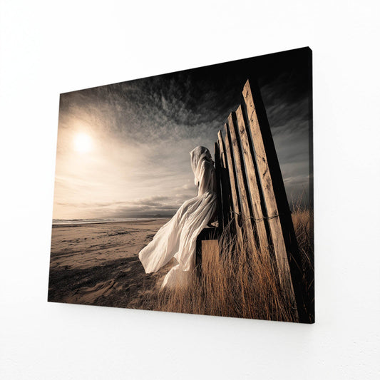 Golden Bride Wall Art Photograph – angled canvas view on white background