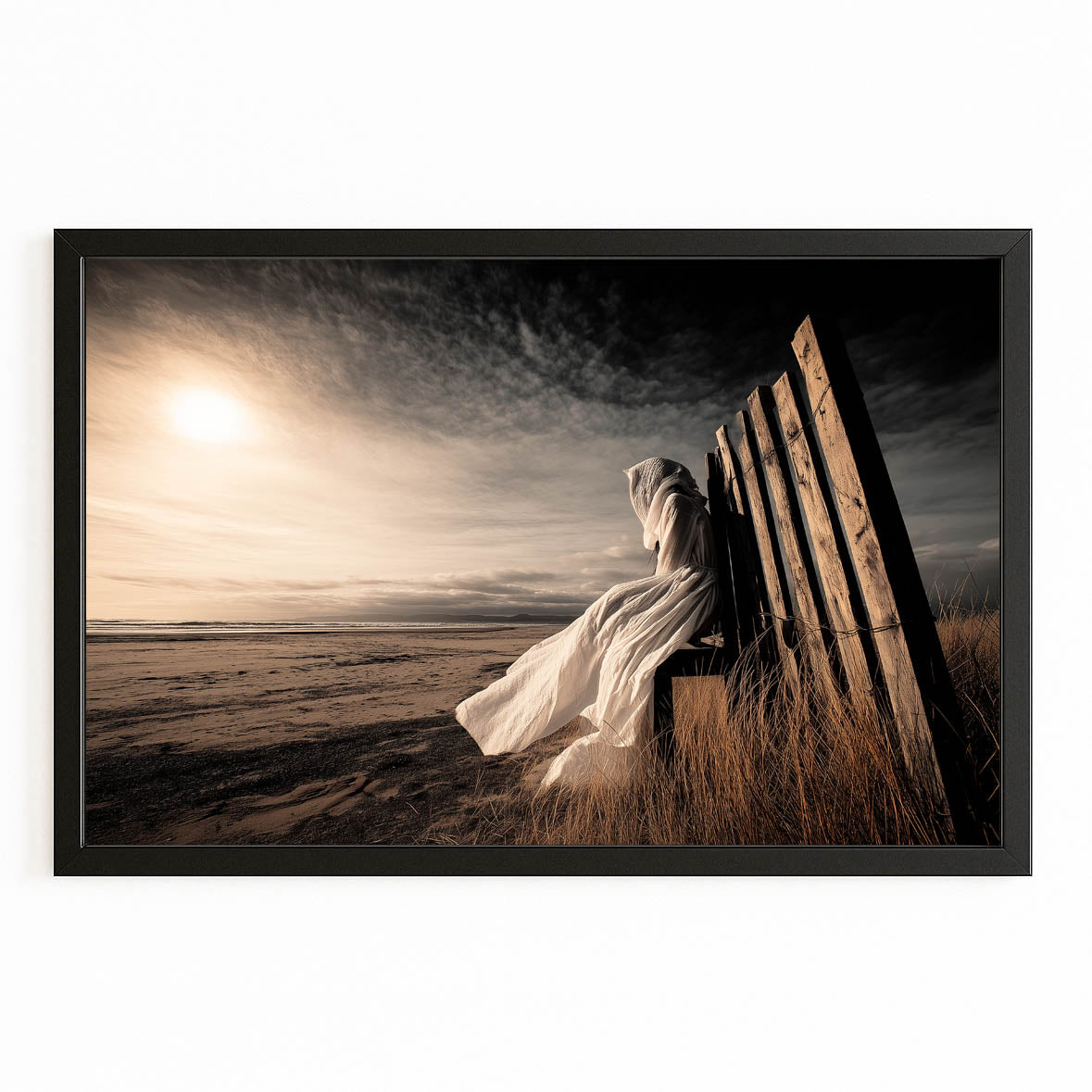 Golden Bride Wall Art Photograph — photography canvas print, with Premium Black frame on white background