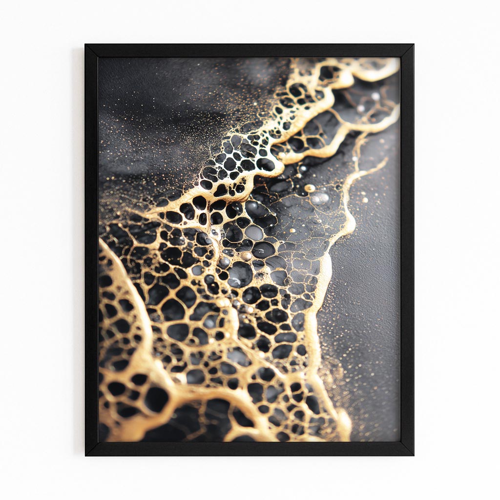 Golden Cell Veins Wall Decor – with Premium Black frame on white background