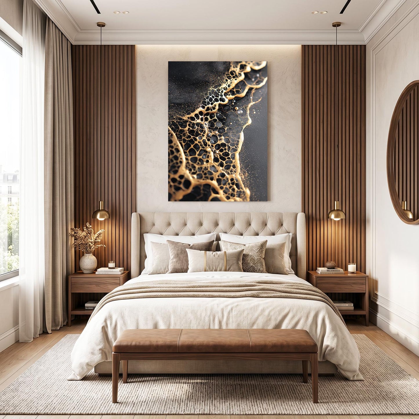 Golden Cell Veins Wall Decor – styled in a furnished interior