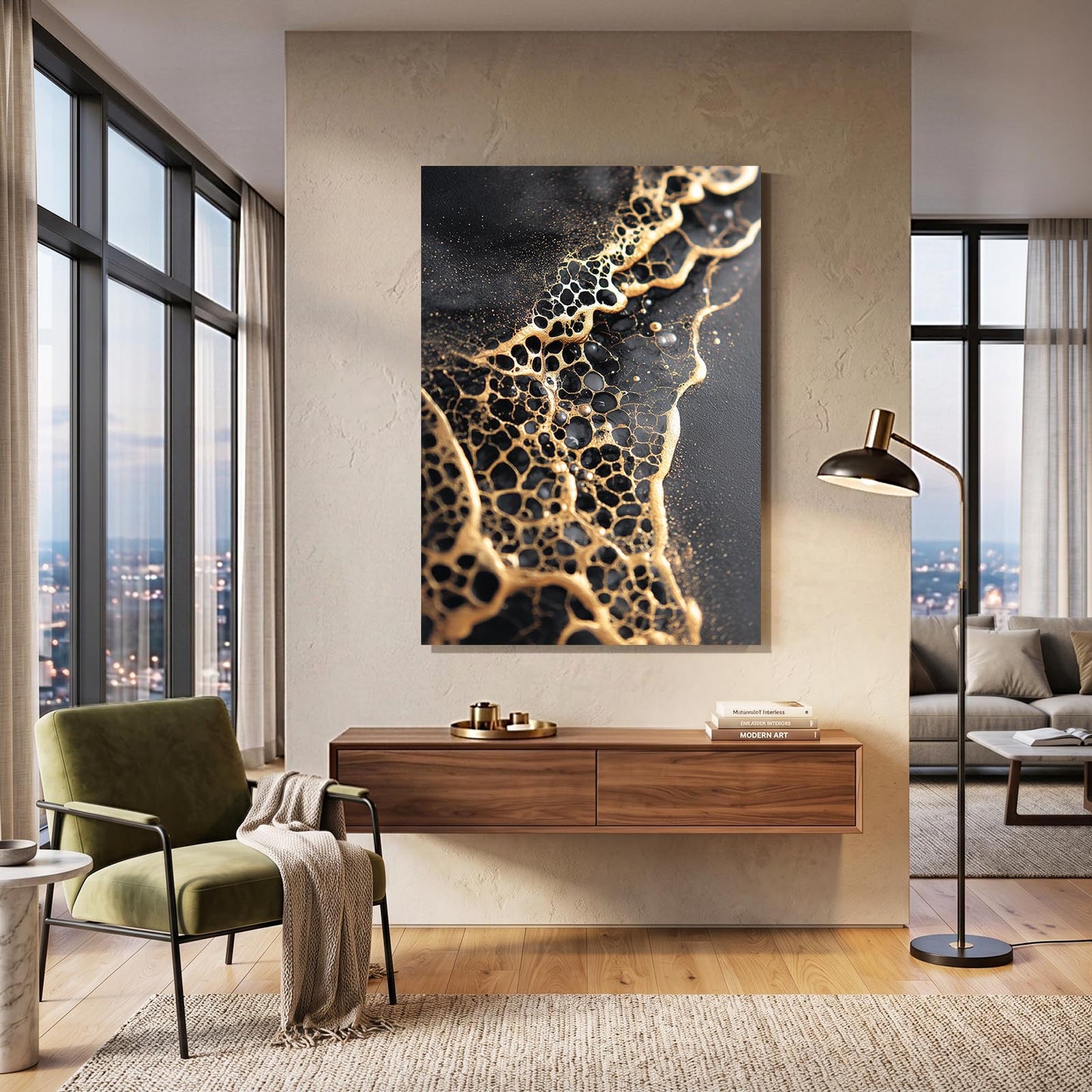 Golden Cell Veins Wall Decor – styled in a furnished interior