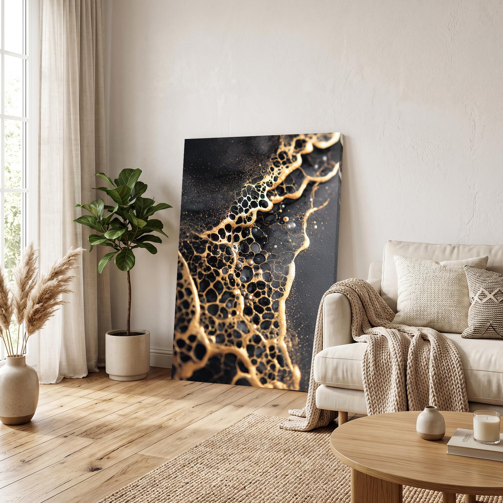 Golden Cell Veins Wall Decor – styled in a furnished interior