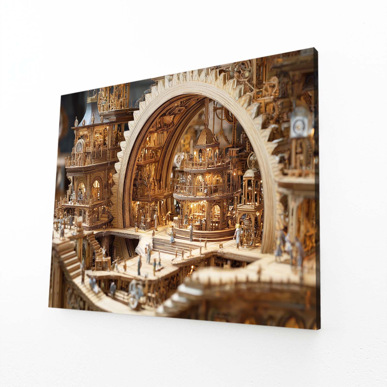 Golden Clockwork Workshop Steampunk Canvas – angled canvas view on white background