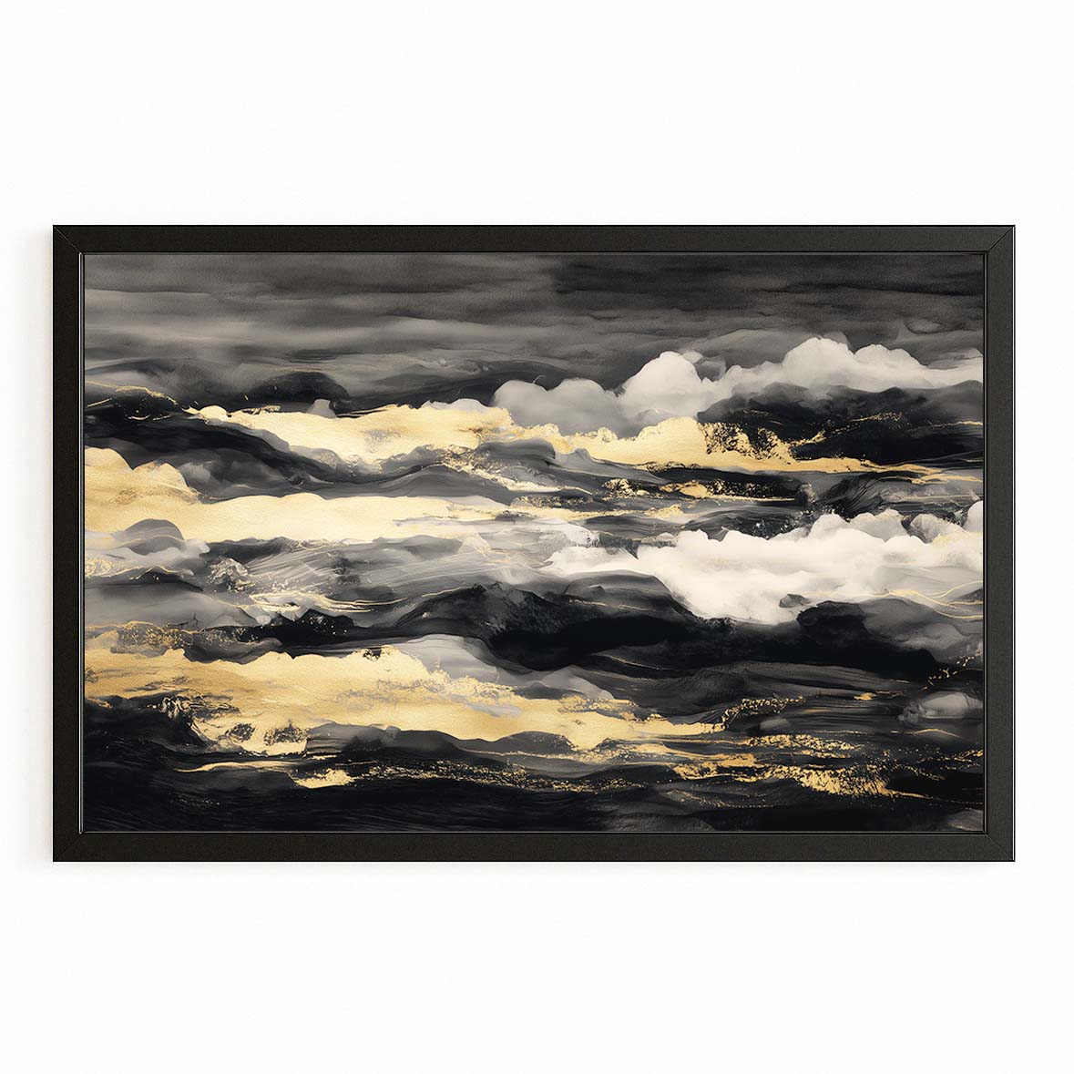 Golden Cloud Bank Canvas Art – with Premium Black frame on white background
