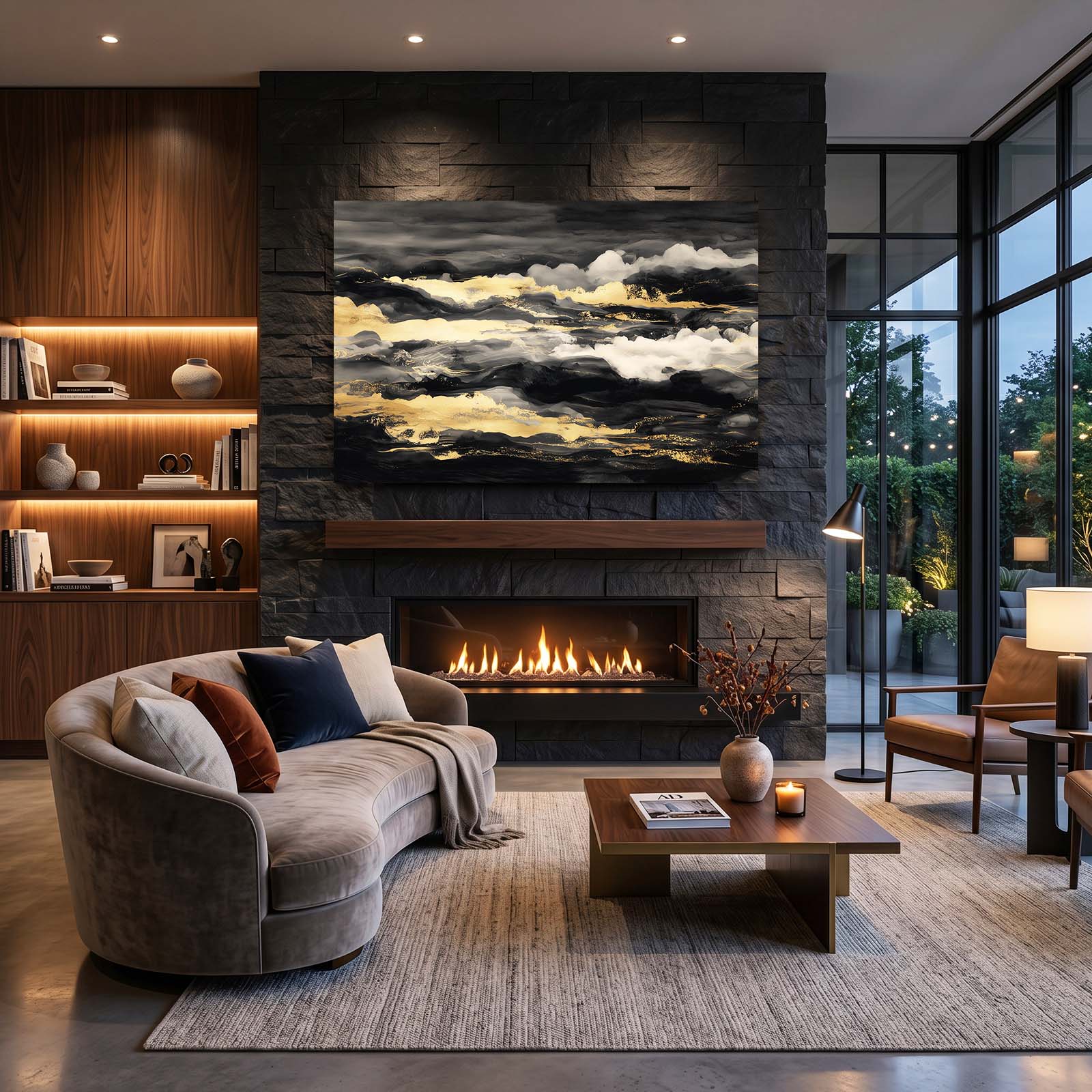 Golden Cloud Bank Canvas Art – styled in a furnished interior