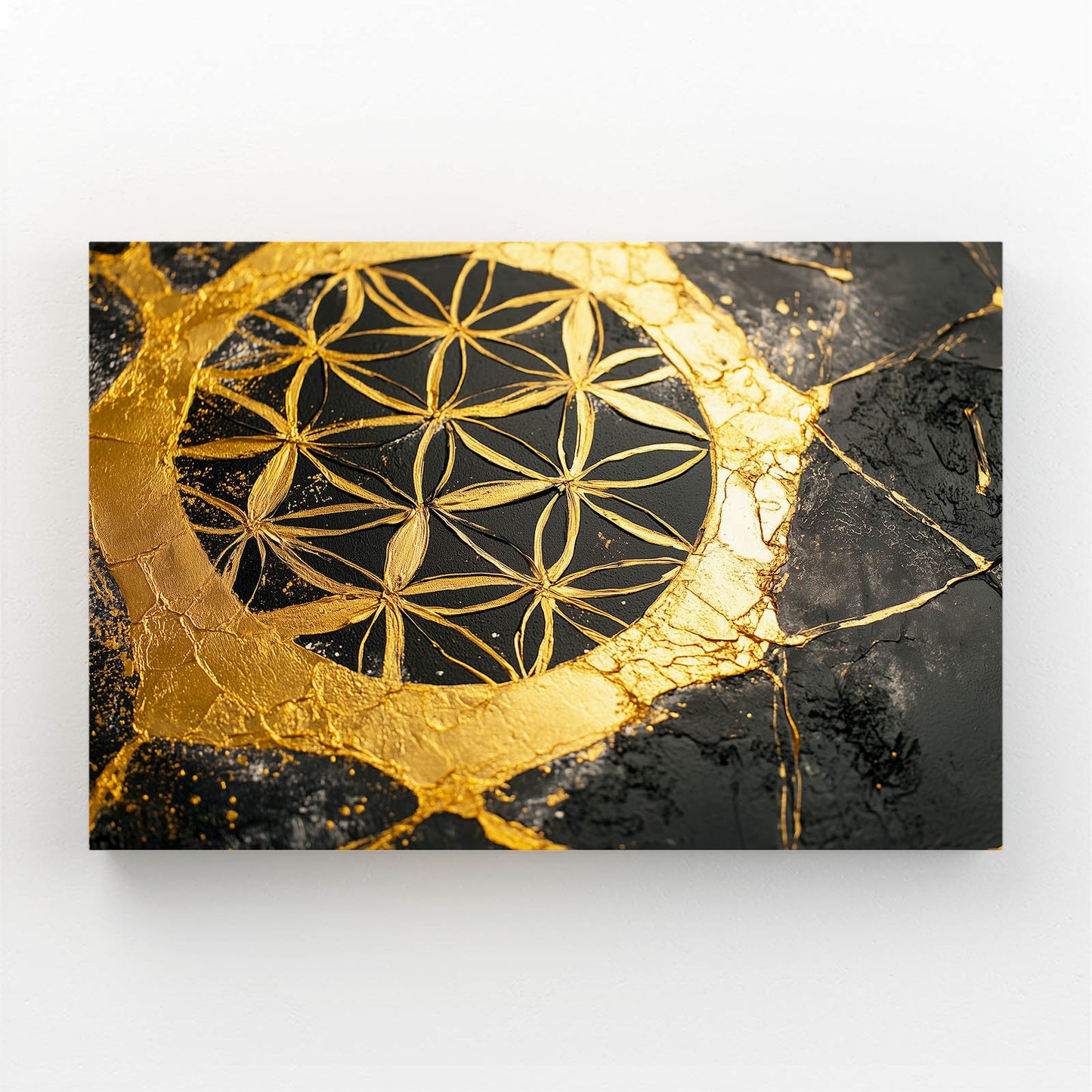 Golden Crescent Kintsugi Flower Of Life Wall Art – golden crescent kintsugi flower of life canvas print
