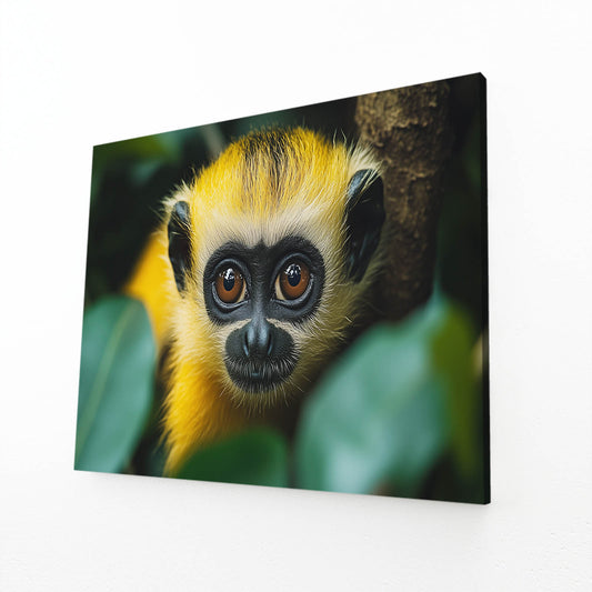Golden Crown Leaves Monkey Canvas – angled canvas view on white background