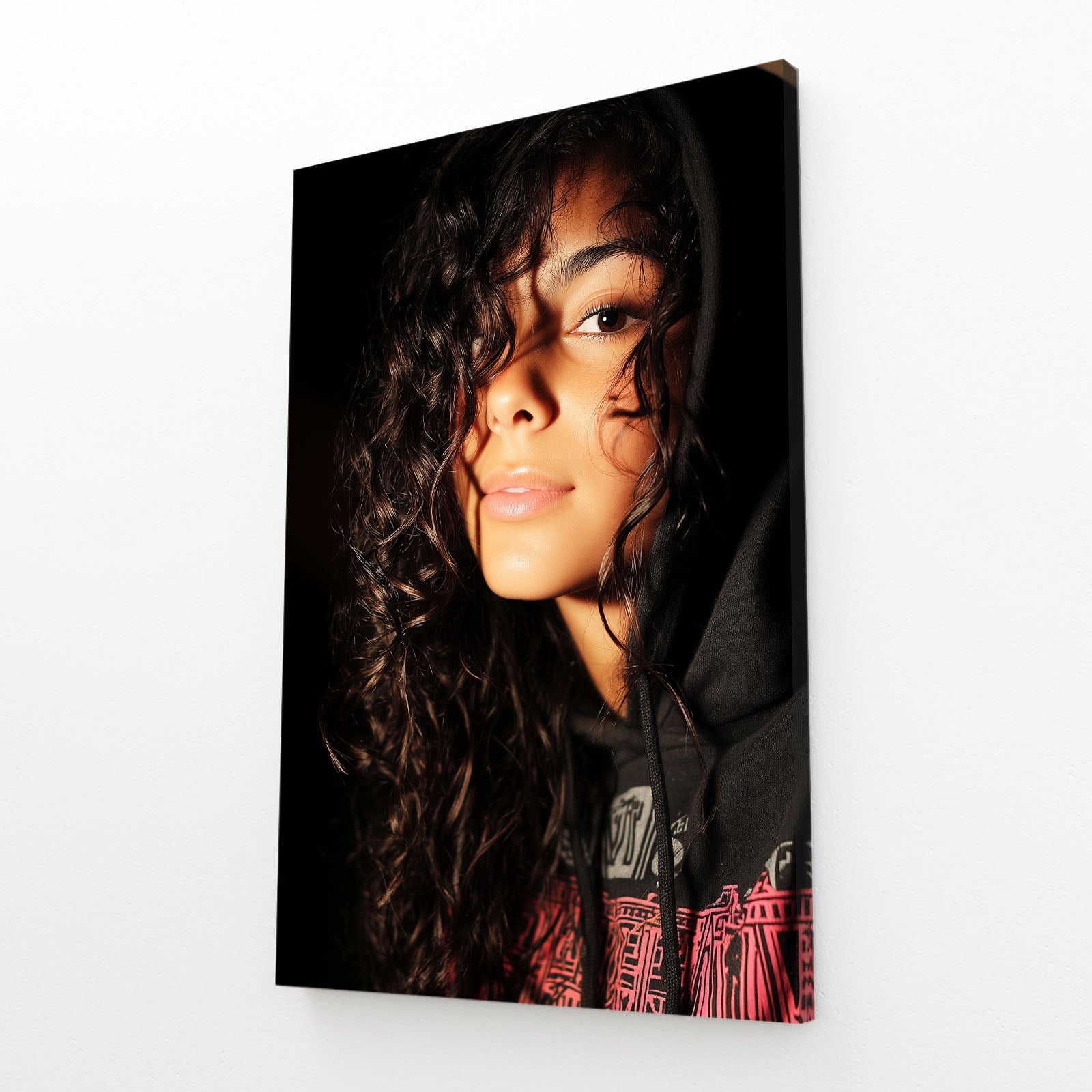Golden Curls Photography Prints Canvas – angled canvas view on white background