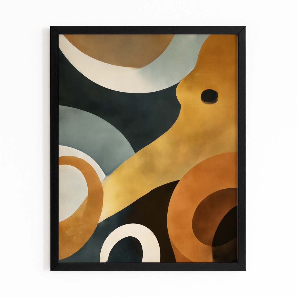 Golden Curve Abstract Octopus Wall Decor – with Premium Black frame on white background