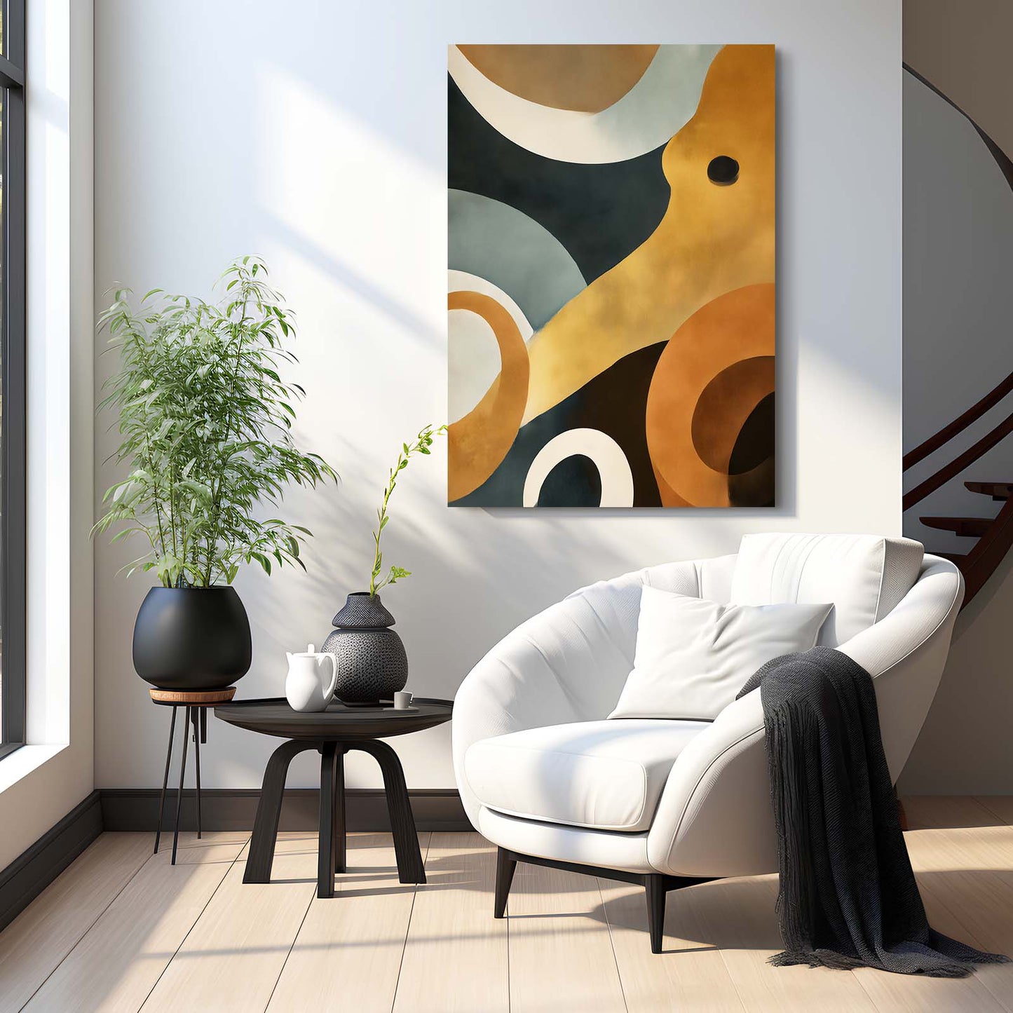Golden Curve Abstract Octopus Wall Decor – styled in a furnished interior