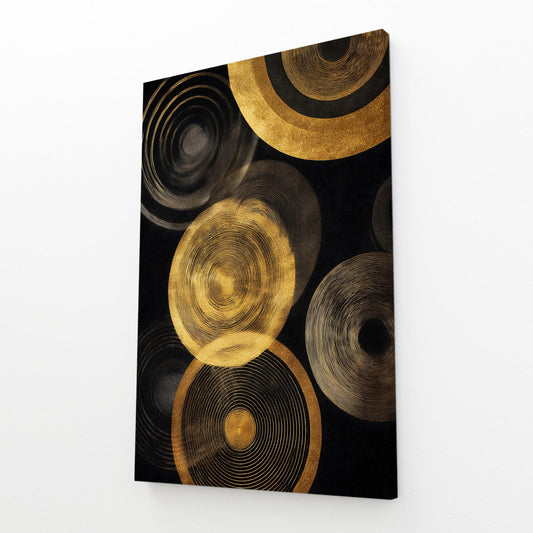 Golden Disc Rings Art – angled canvas view on white background
