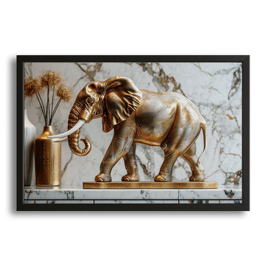Golden Elephant Art Statue – canvas print on white background