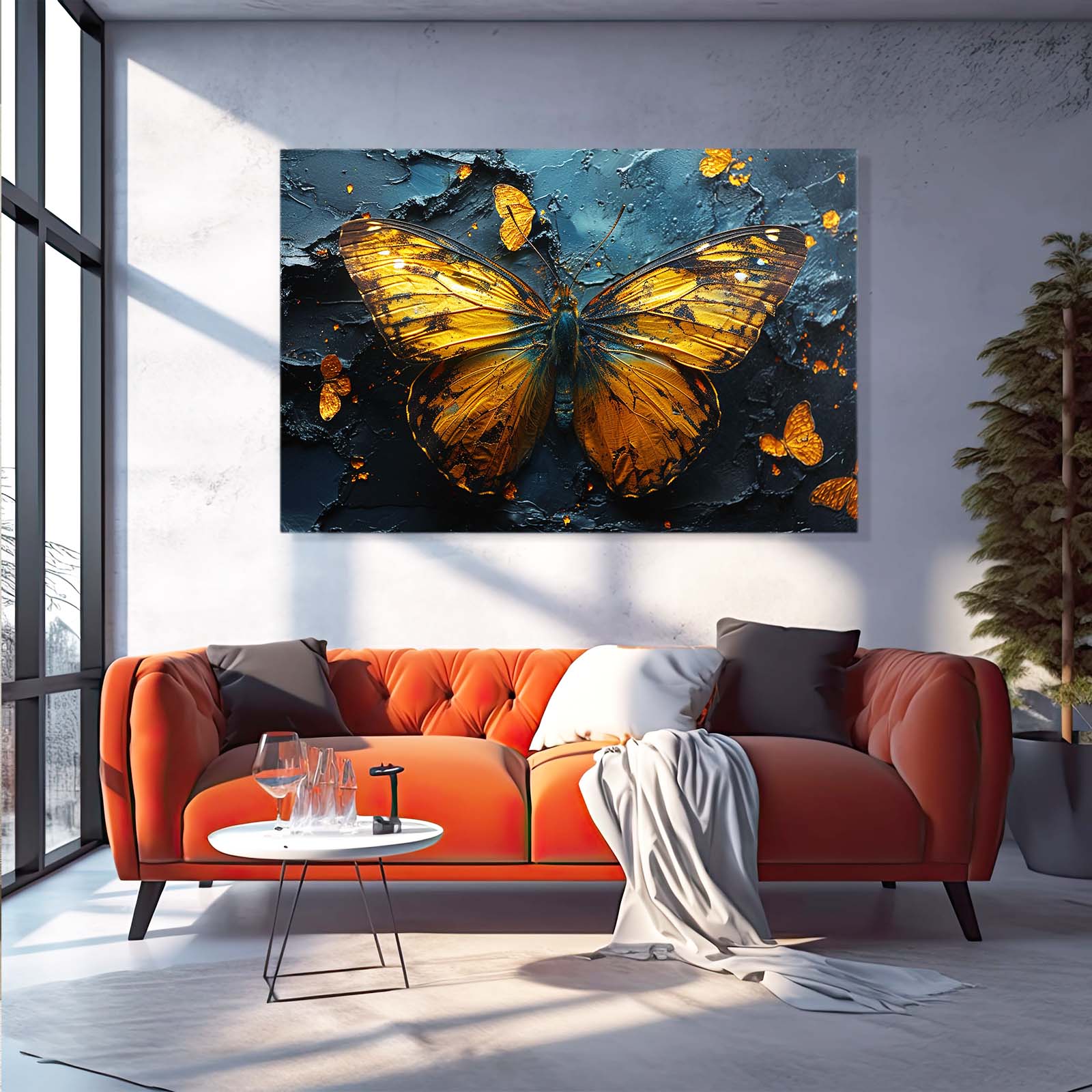 Golden Ember Butterfly Wall Art