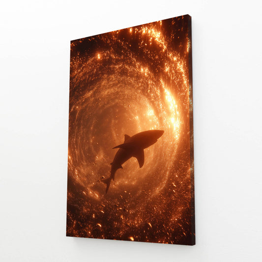 Golden Ember Spiral Shark Canvas – angled canvas view on white background