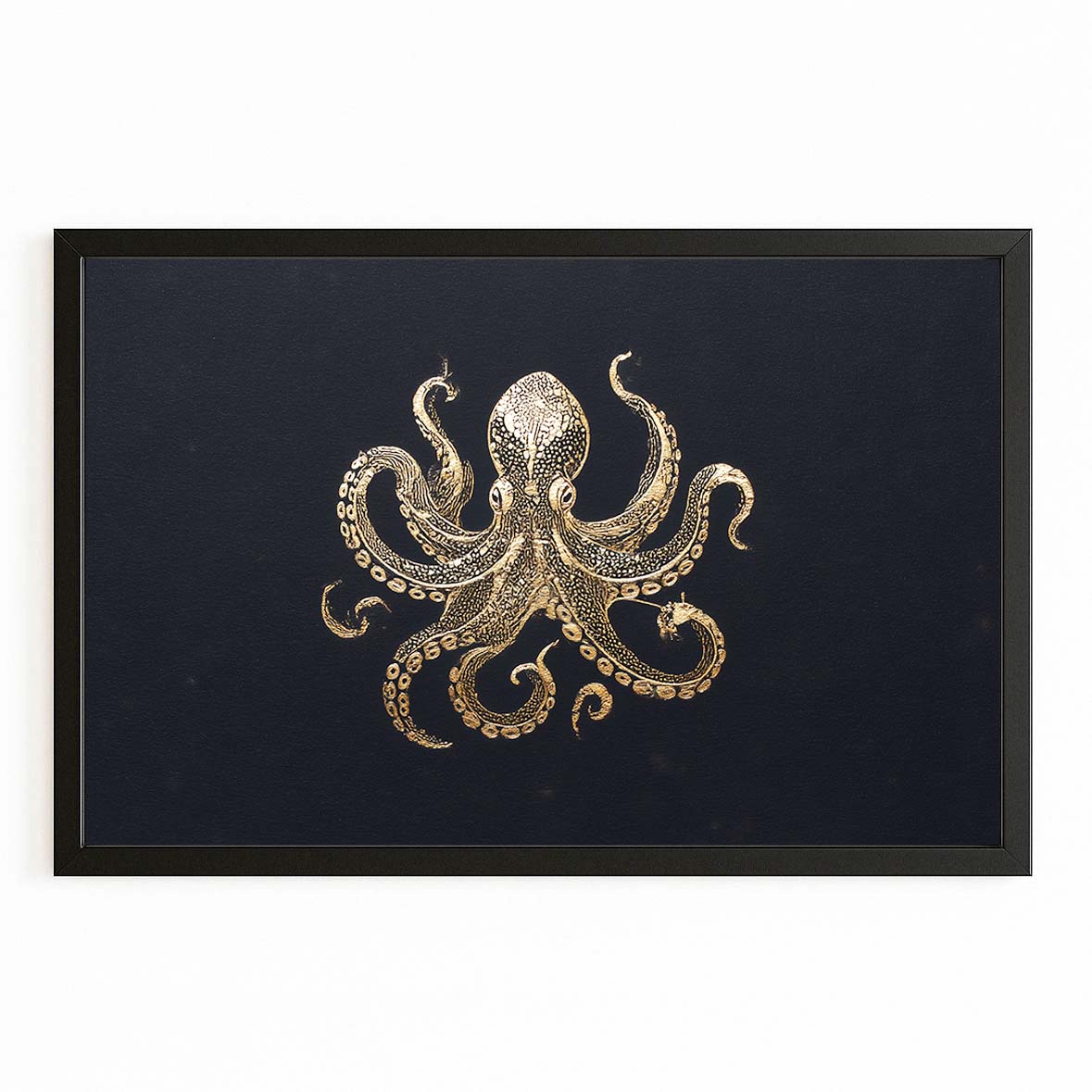 Golden Emblem Octopus Wall Art – with Premium Black frame on white background