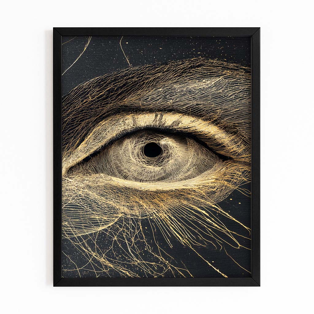 Golden Eye Study Wall Art – with Premium Black frame on white background