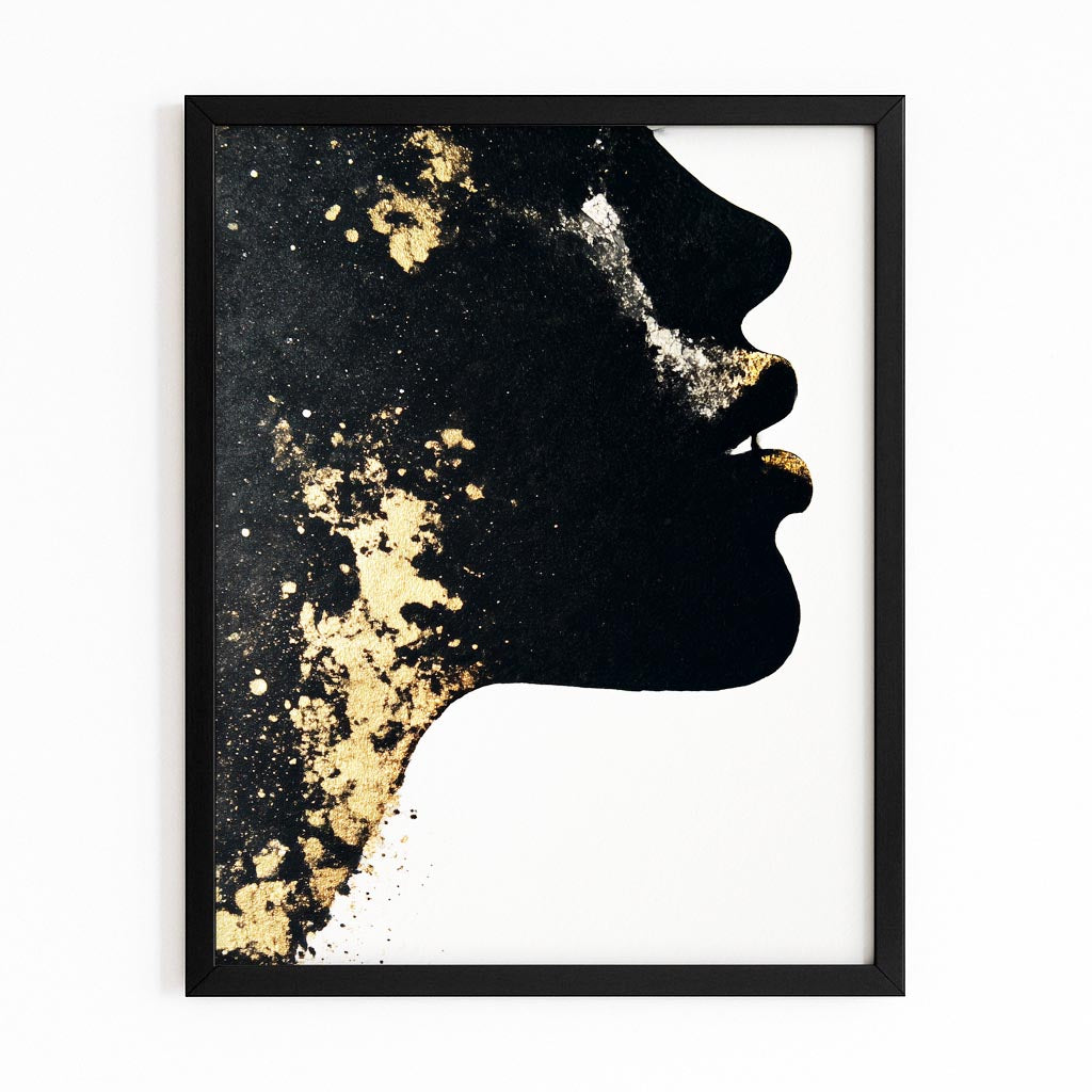 Golden Face Profile Canvas Art – with Premium Black frame on white background