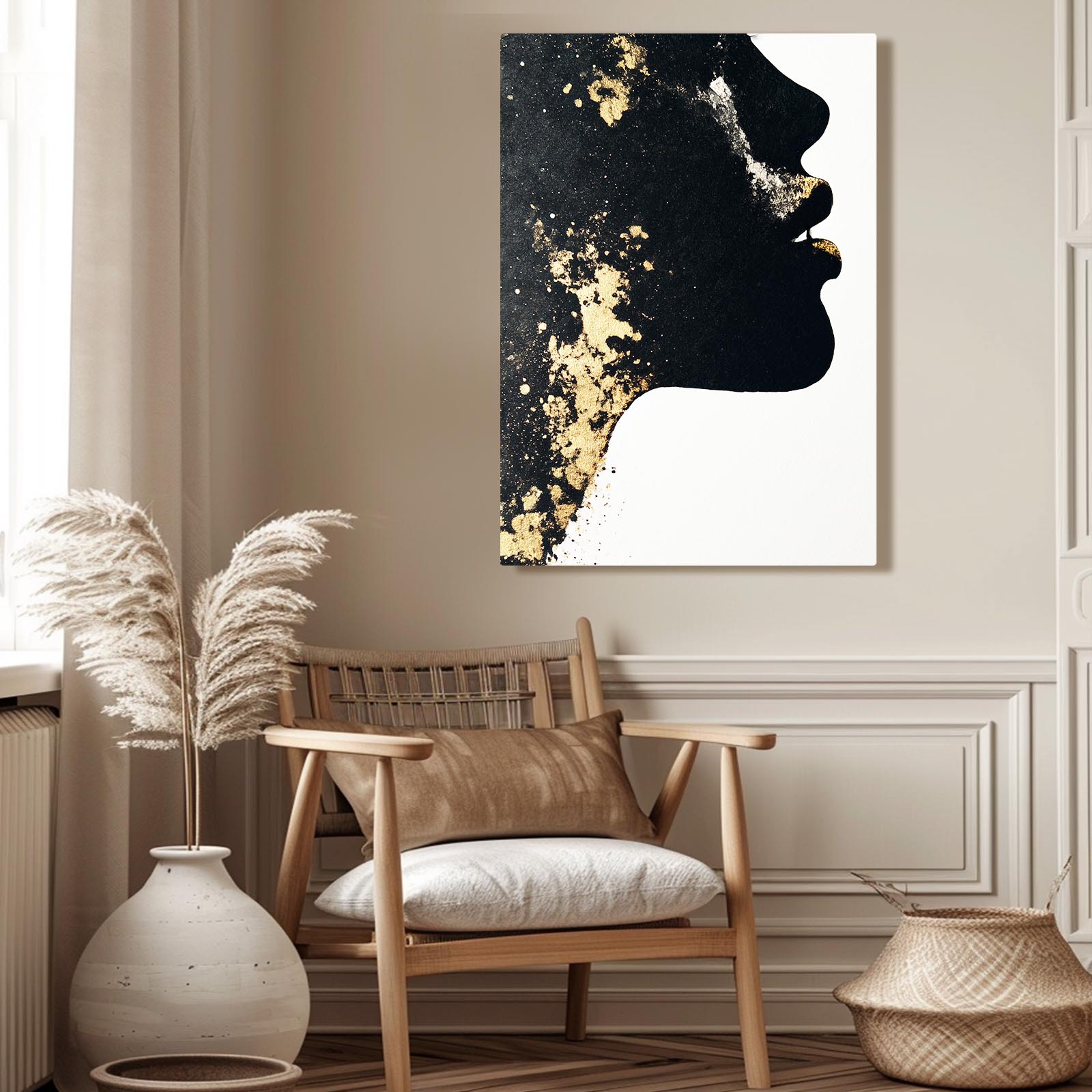 Golden Face Profile Canvas Art – styled in a furnished interior