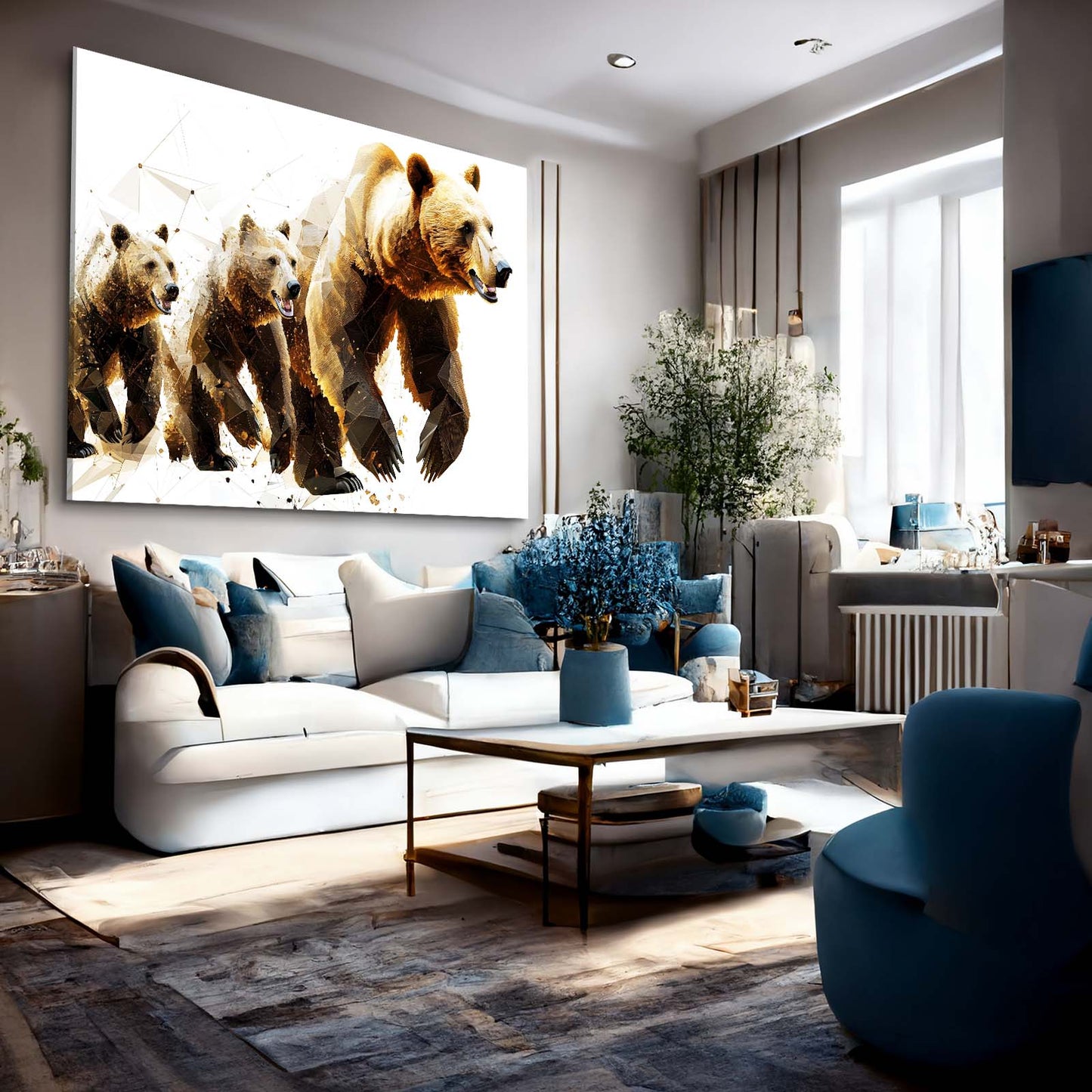 Golden Family March Bear Canvas — contemporary canvas print, styled in a furnished interior