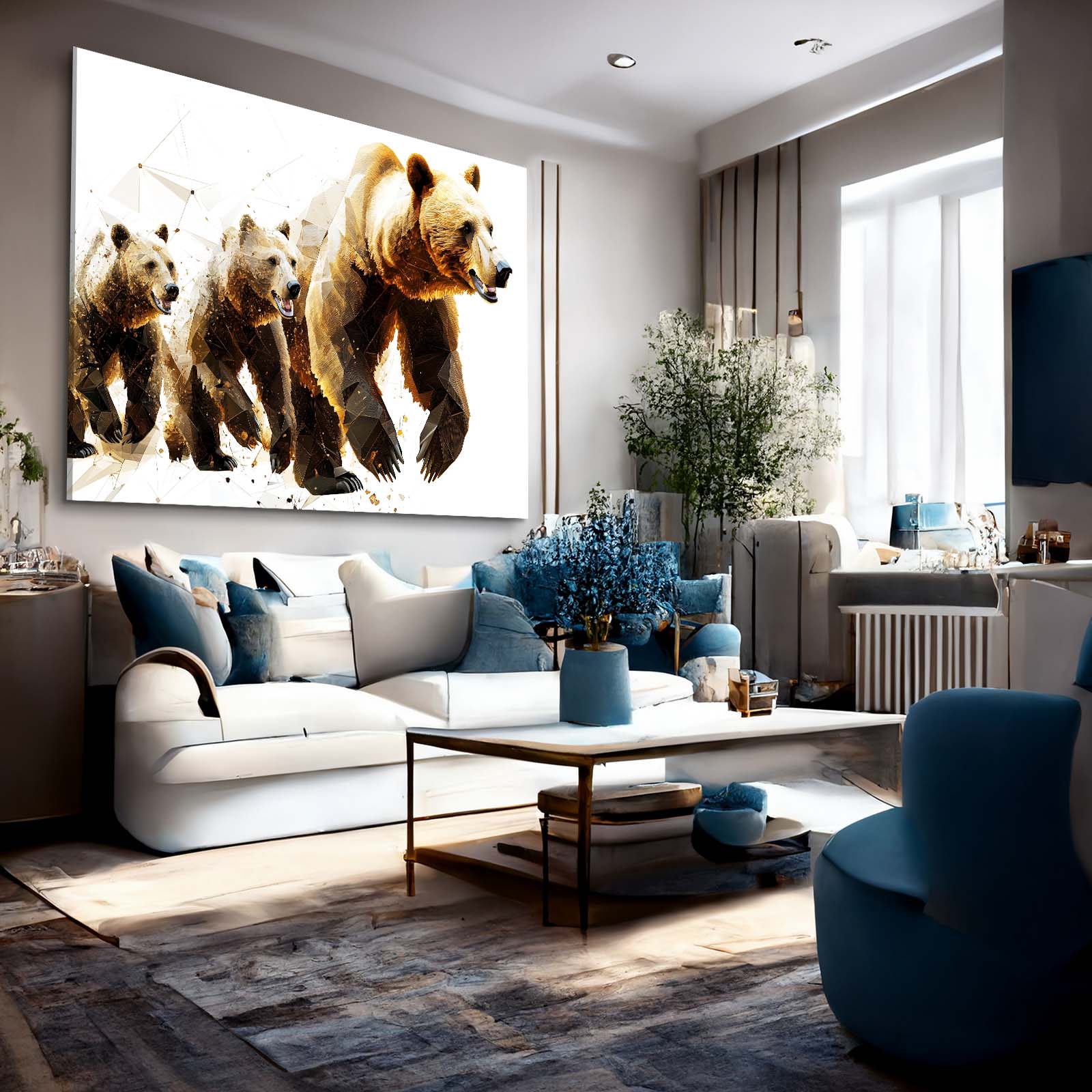 Golden Family March Bear Canvas — contemporary canvas print, styled in a furnished interior