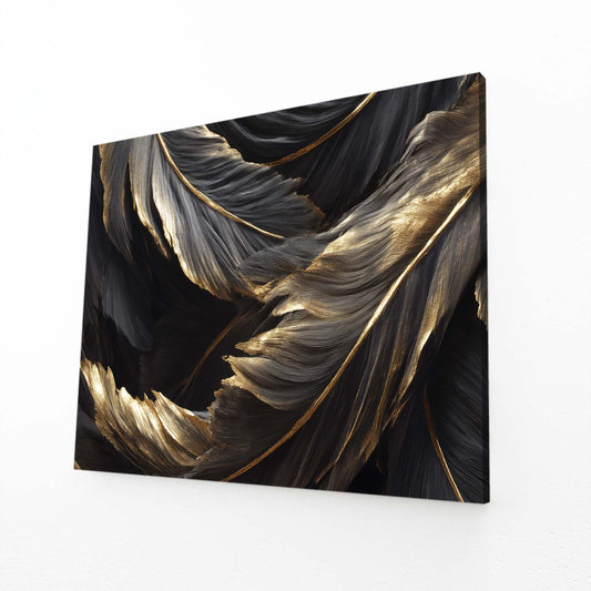 Golden Feathers Canvas Art – angled canvas view on white background